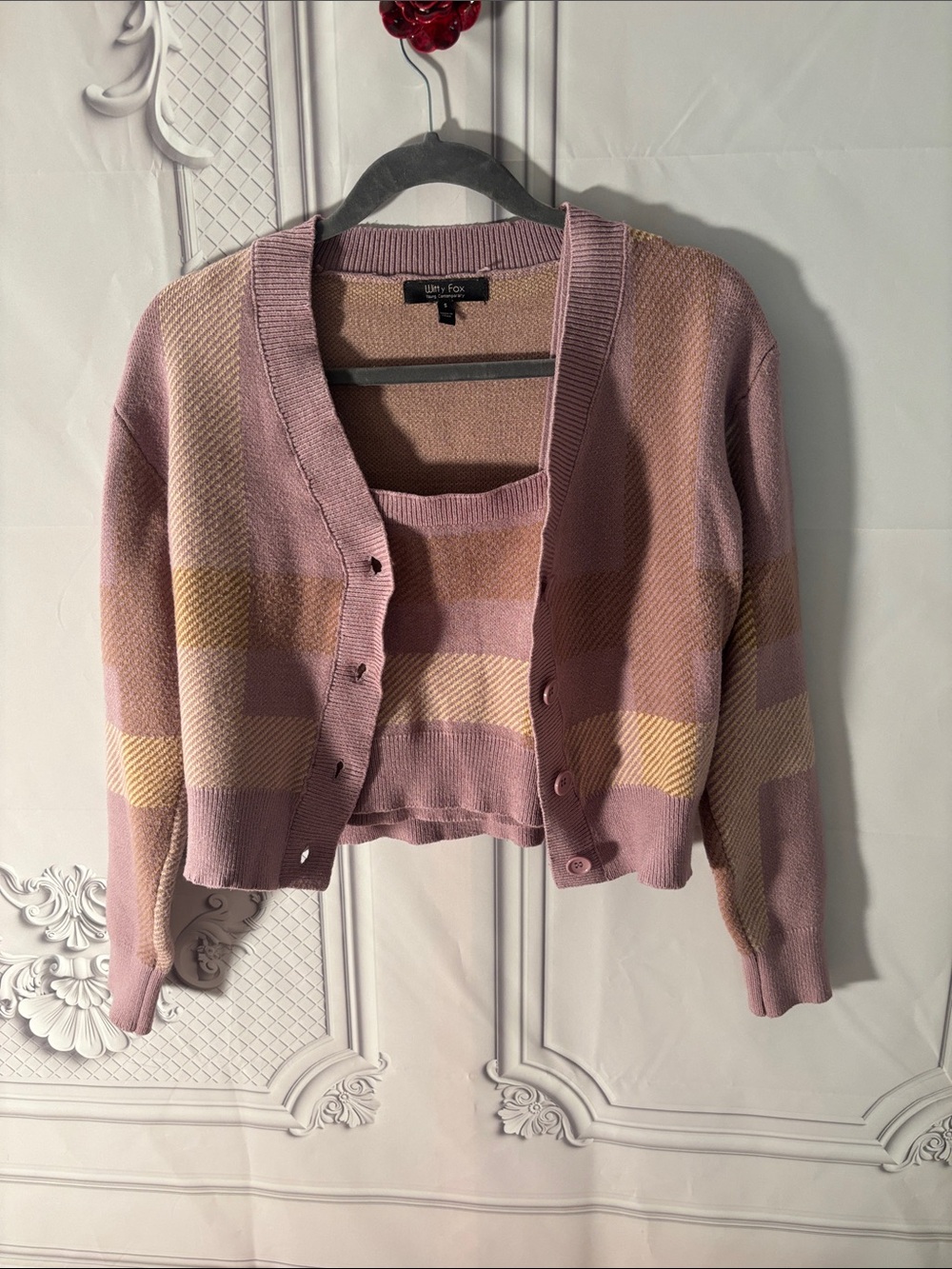 Witty Fox Girls Juniors Purple /Tan Striped Cropped Cardigan Set- Size Small